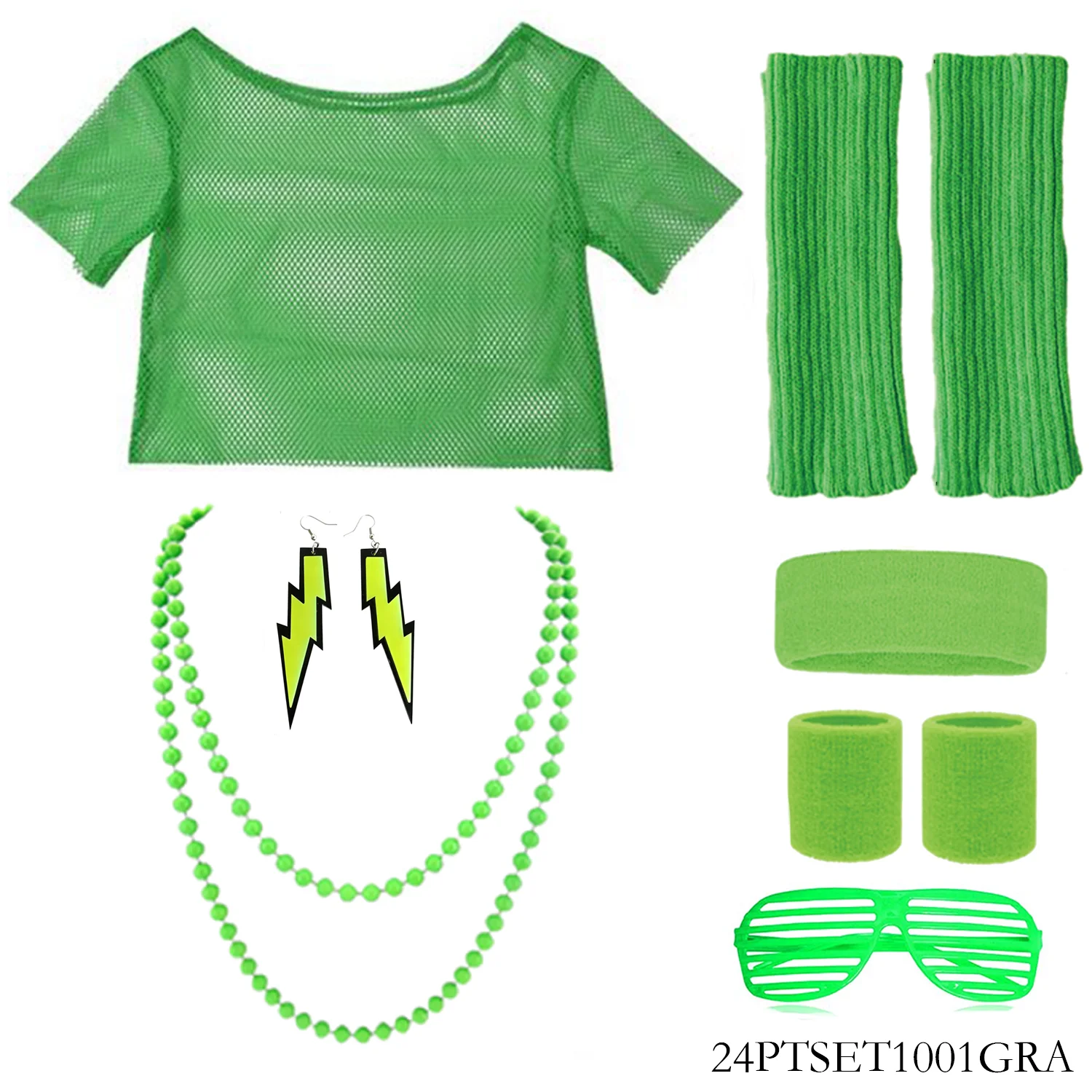 

Костюмный комплект PESENAR Green в стиле ретро 80-х годов, 6 предметов: яркий наряд в стиле ретро для тематических вечеринок 80-х, ностальгических мероприятий и ретро-косплея