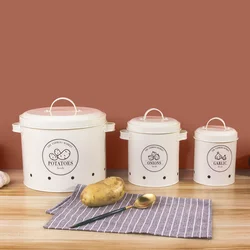 3 Pcs Food Container Storage Bins Garlic Onions Potatoes Box Metal Buckets with Airtight Lids for Vegetables