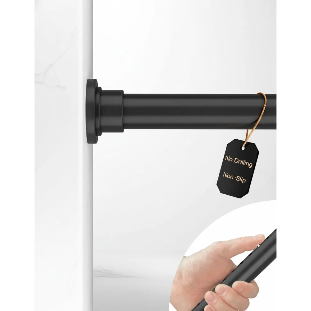 

Heavy Duty Tension Curtain Rod, No Drill Adjustable Spring Loaded for Windows Bathroom Shower, Renter Friendly Black