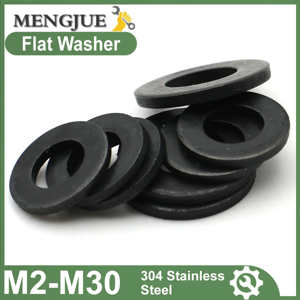 Black 304 Stainless Steel Circular Plain Gasket M2 M2.5 M3 M4 M5 M6 M8 M10 M12 M14 M16 M18 M20 M22 M24 M27 M30 Flat Washer GB97