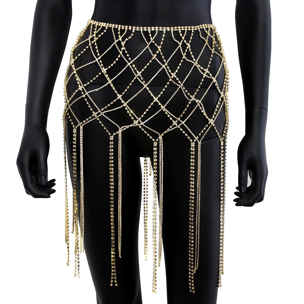 Summer Rhinestone Tassel Skirts Bikinis Lingerie Accessories Nightclub Clothing Bling Sexy Body Chain Dress Jewelry