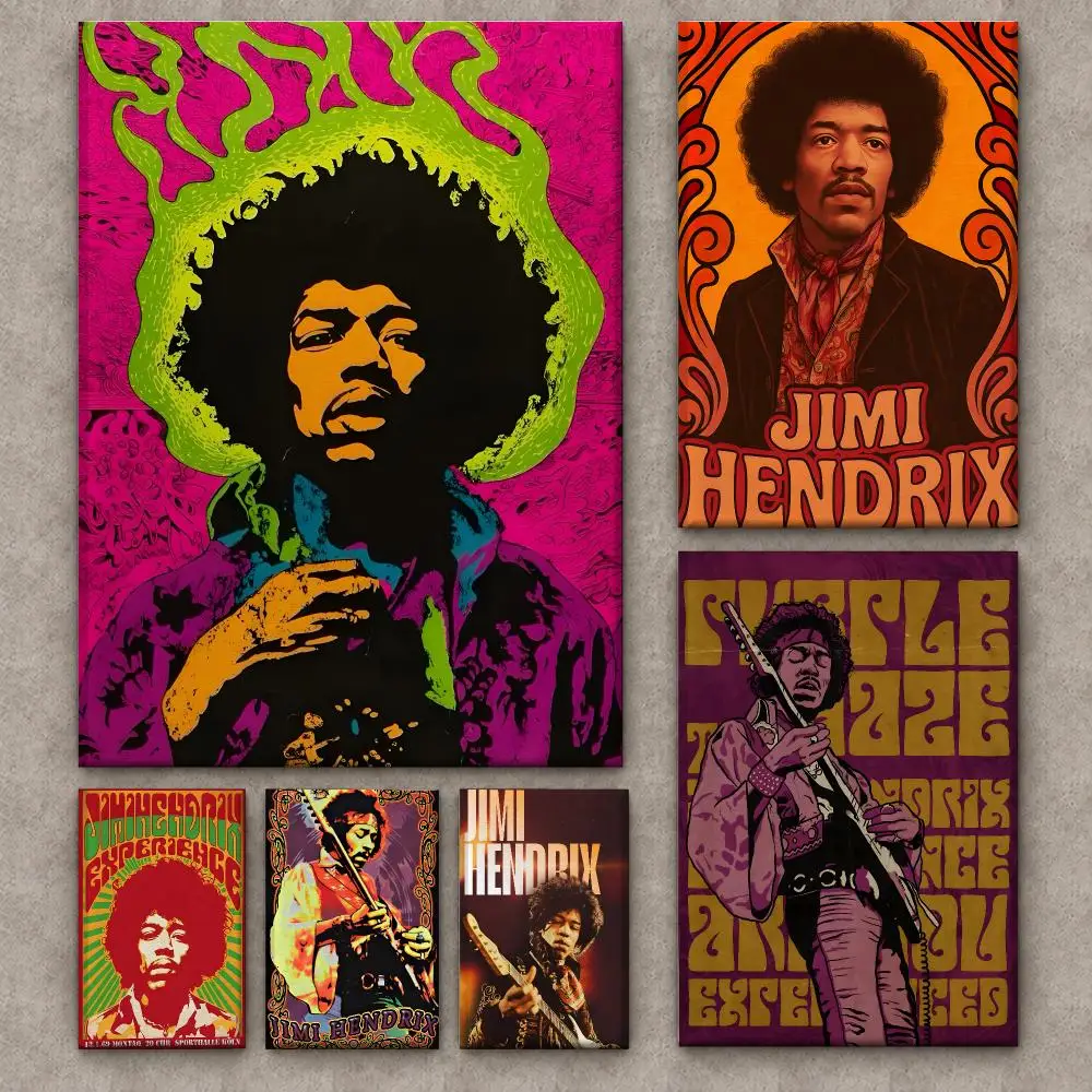 J-Jimi Hendrix Kraft Papper Poster Framed Canvas Wall Art Gallery Wrapped Ready To Hang Living Room Bedroom Home Decor