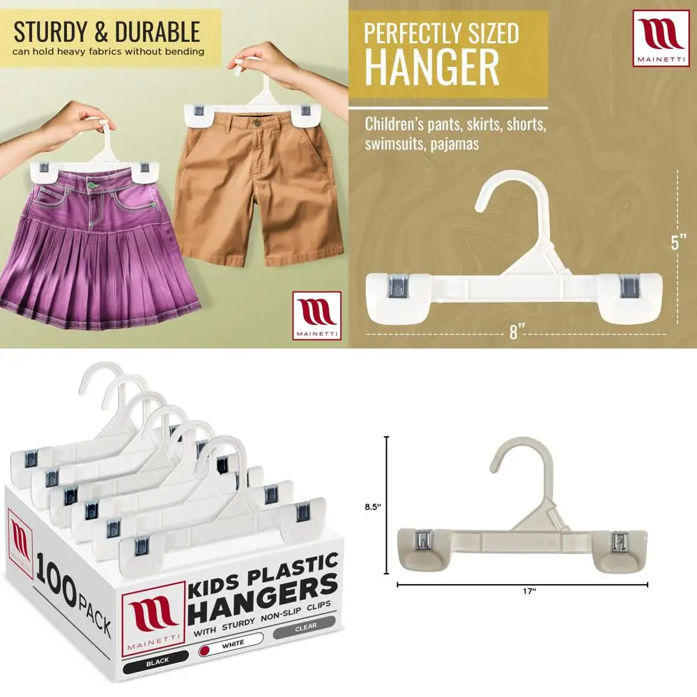 

Набор из 100 белых пластиковых вешалок для брюк с зажимами, 8 дюймов – прочные, для юбок, брюк и многого другого