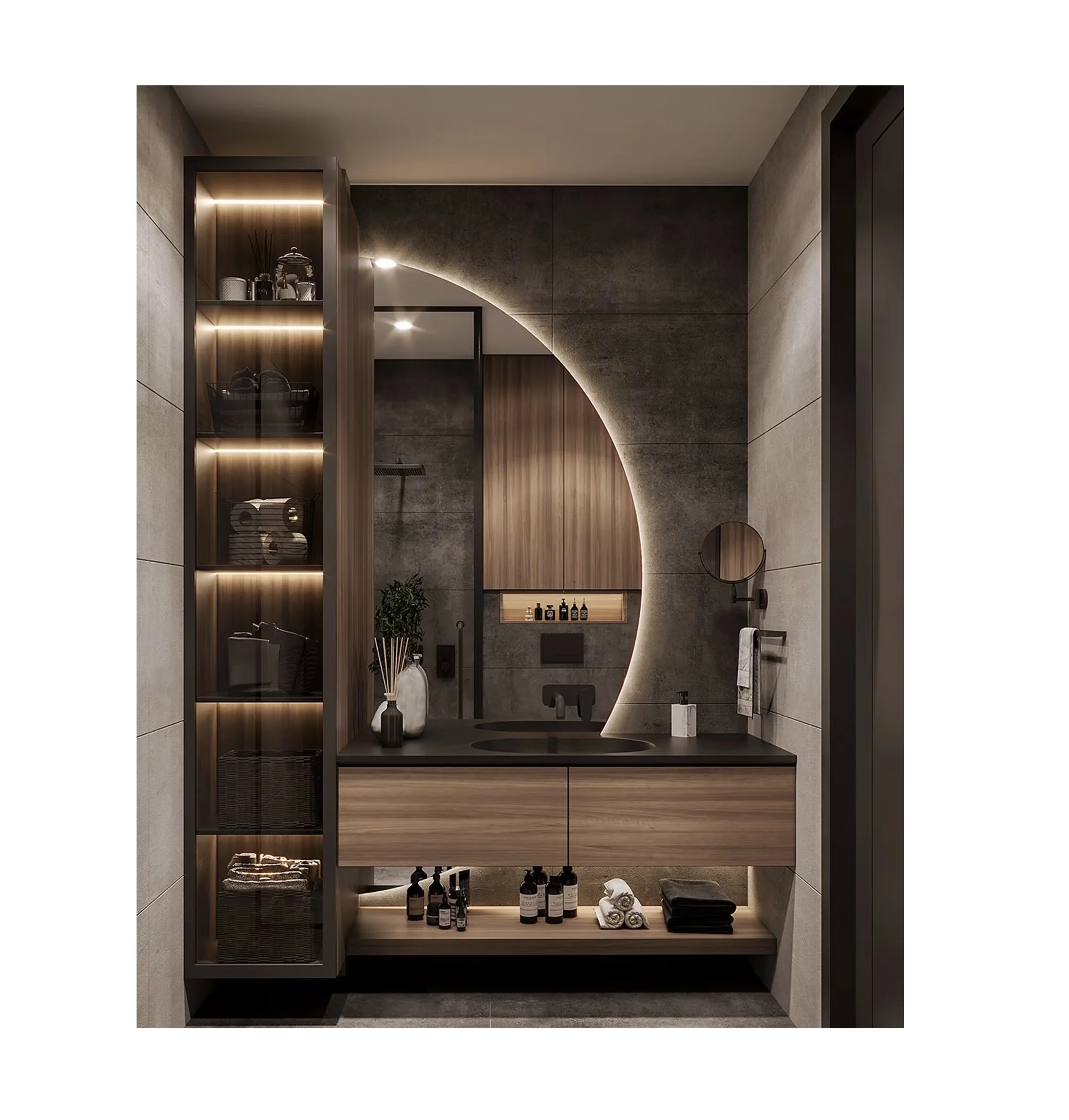 

TLF Reserve CBMMART ized Smart Lacquer Grille Design Bathroom Cabinet Led Mirror Grid Bathroom Vanity