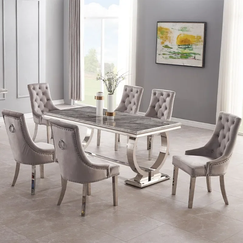 Modern light luxury dining chair home high-end fashion stainless steel back chair soft bag stool
