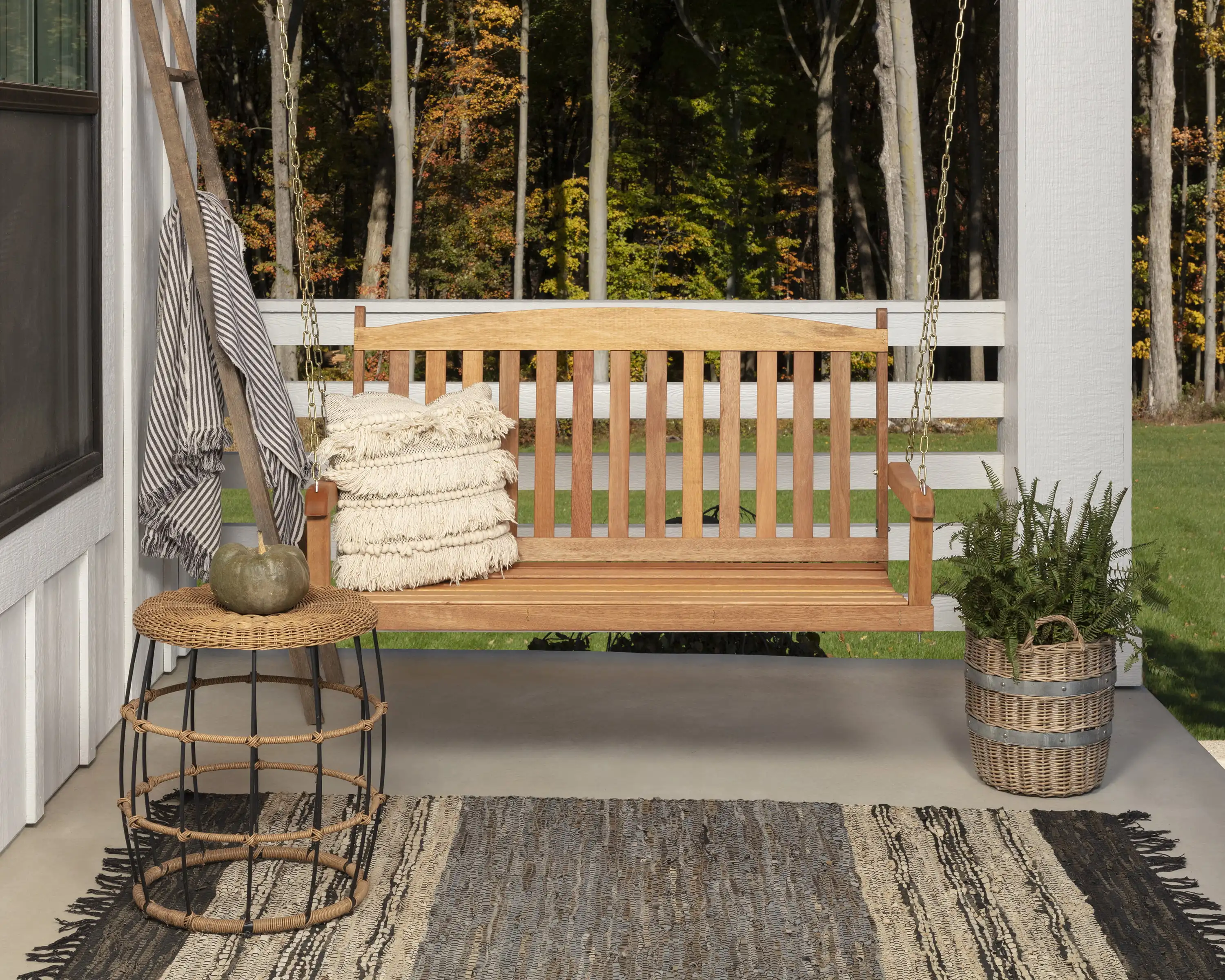 

2 Person Hardwood Porch Swing with Chains in Stained Finish