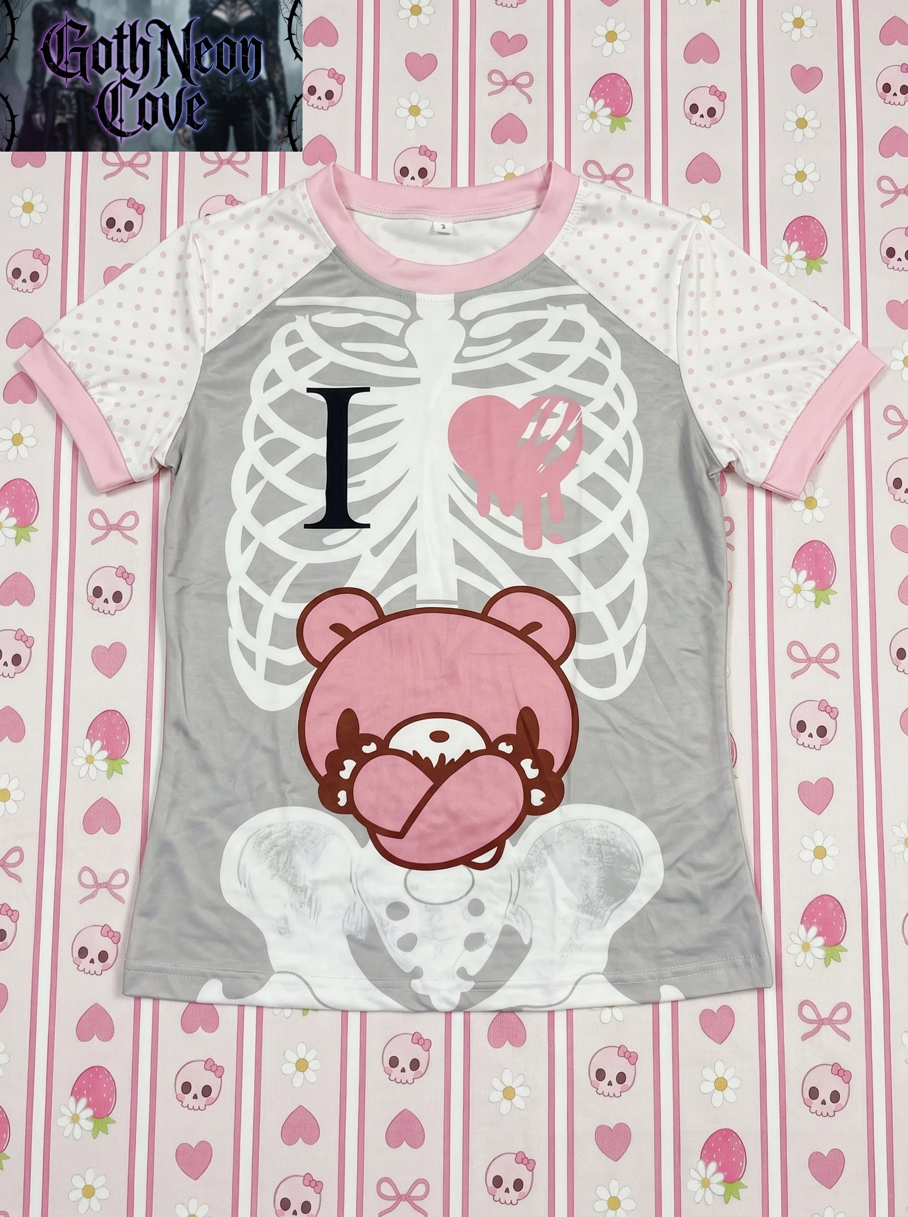 Summer Japanese Vintage Y2K Cartoon T Shirt Women's Short Sleeve Crew Neck Printed Polka Dot Top Casual Subculture Sweet Shirt