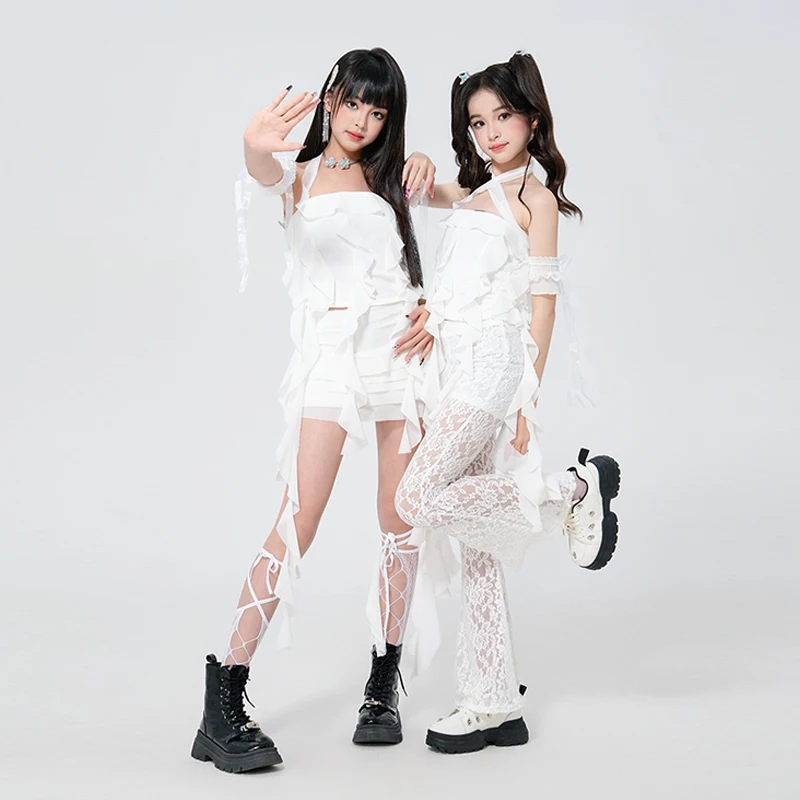 2025 ใหม่สีขาวK POPJazzเต้นรําเครื่องแต่งกายหญิงHip-Hop Danceเสื้อผ้าเด็กสาวกลุ่มปาร์ตี้Streetwear XH2931