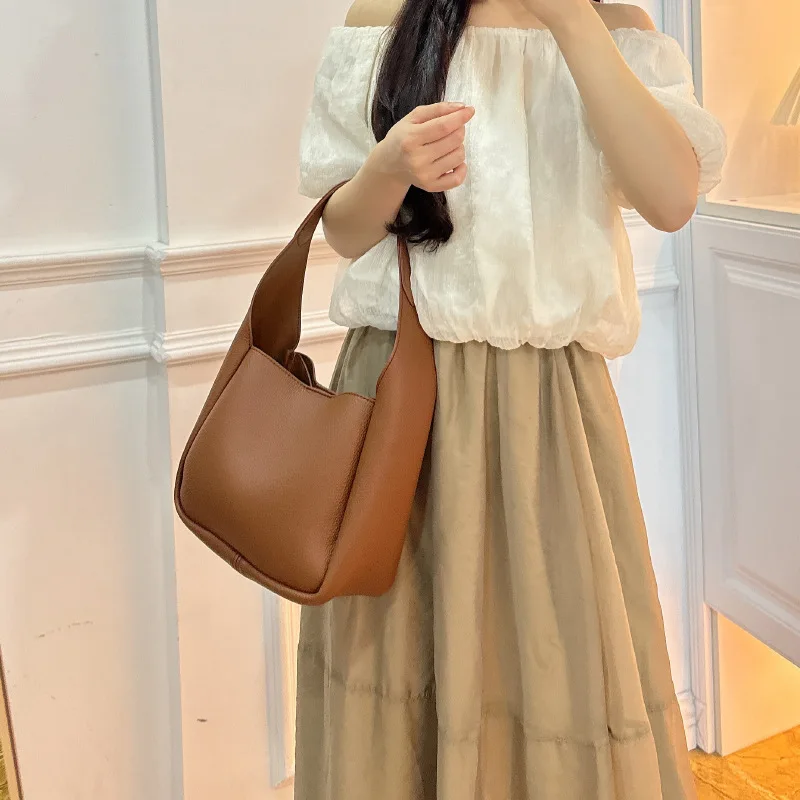 Excellent High-end Soft Leather Bucket Bag Fashionable All-match New Handbag Stylish Leather PU Shoulder Crossbody Bag