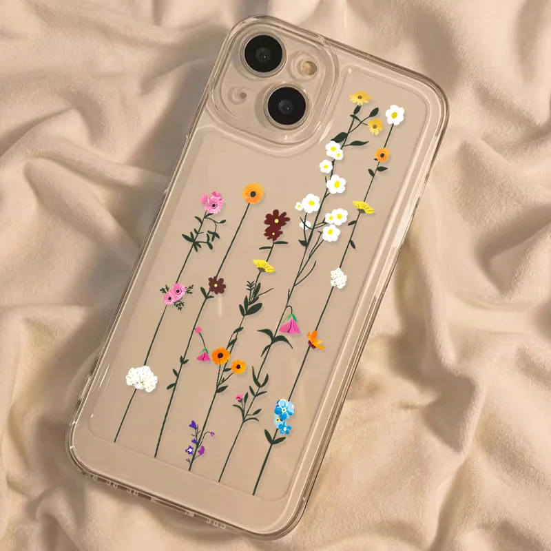 Cute Flower Case For iPhone 17 Pro Max Fundas iPhone 16 15 14 13 12 11 Pro Max 17Pro 16Pro 17Promax Clear Shockproof Soft Cover