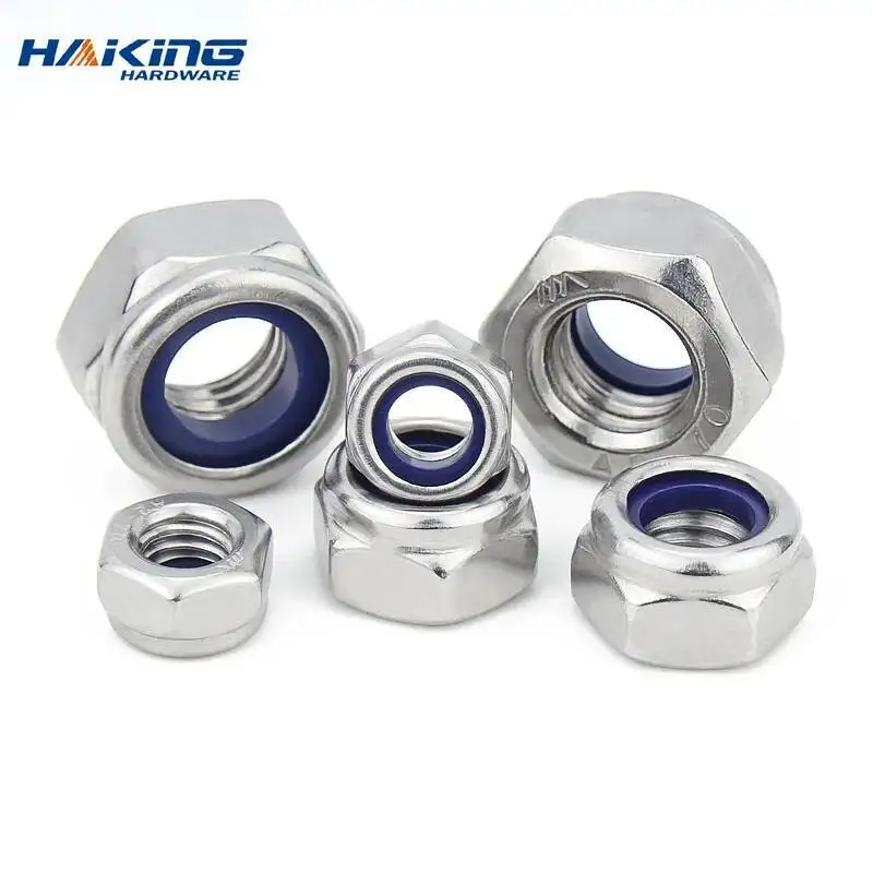 2/5/25pcs M2 M2.5 M3 M4 M5 M6 M8 M10 M12 M16 304 Stainless Steel Black Hex Nylon Insert Lock Nut Self-locking Nylock Nut Locknut