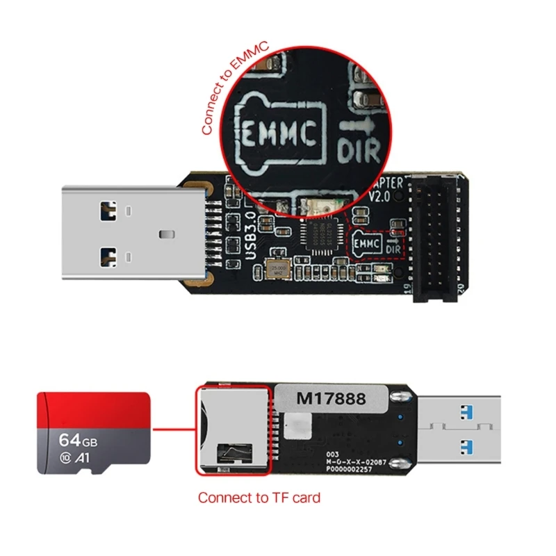 3D Printer Accessory EMMC-ADAPTER V2 Upgraded USB3.0 Card Reader Programmer for Main Control Board