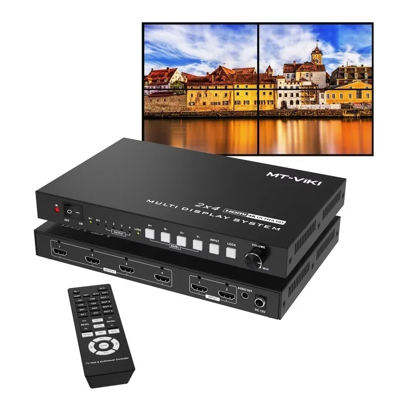 4K Video Wall Controller 2X2 With 2 HDMI Input+ 4 HDMI Output, TV Wall Controller 4K30Hz Support Point-to-Point Display