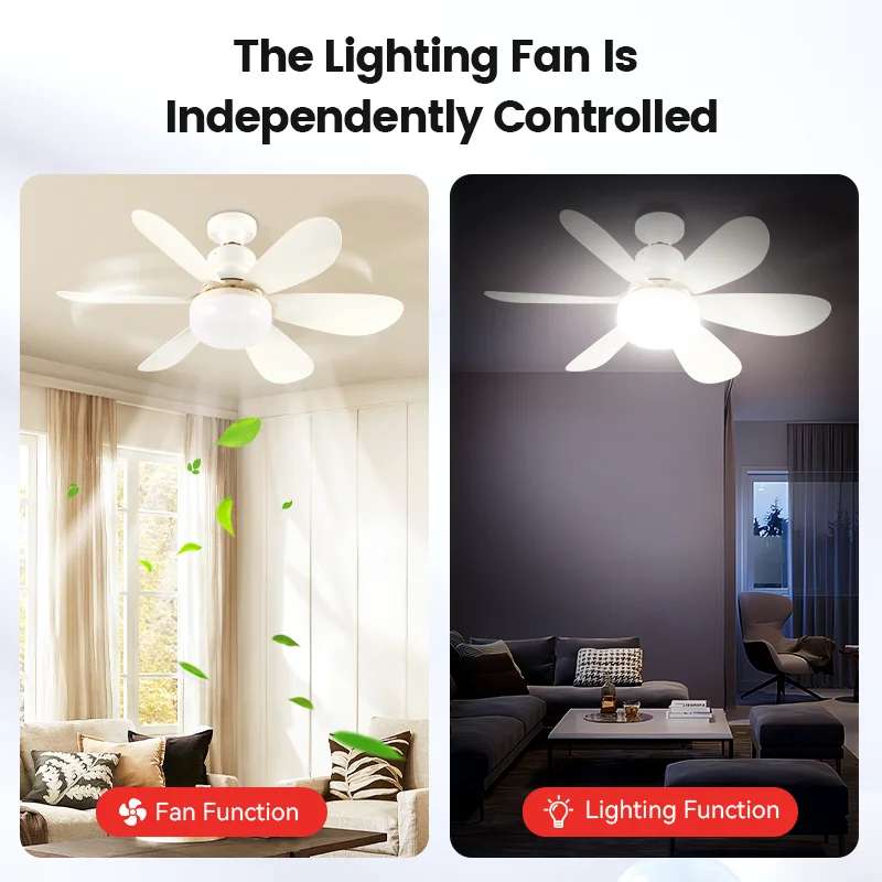 Imagem -03 - Ventilador de Teto com Luz para Uso Doméstico Soquete Ventiladores com Luzes Controle Remoto Escurecimento Quarto Lâmpada 85265v E27