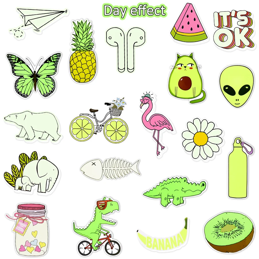 20 PCS Glow in the Dark Kawaii Stickers for Children Girl Cute Neon Waterproof Vinyl Sticker for Bike Car Laptop Sticker Pack