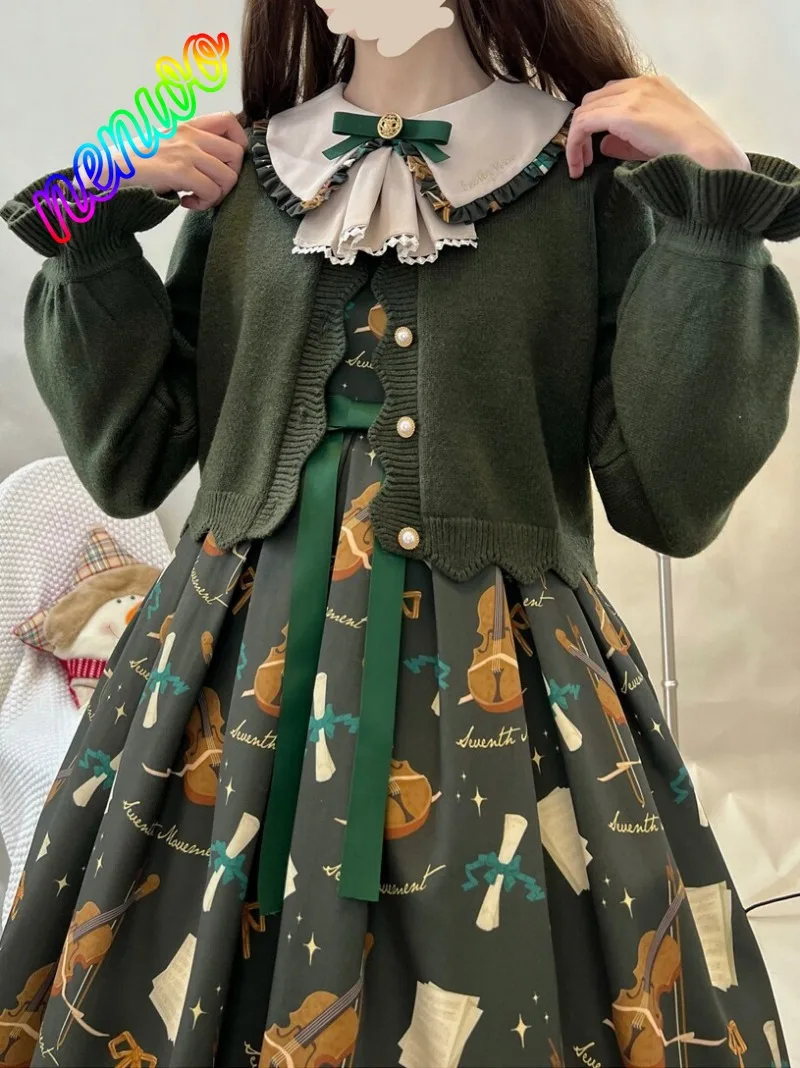 

Original Japanese Sweet Lolita Sweater Knitted Cardigan Spring and Autumn New Soft Girls Kawaii Retro Knitwear Top for Women