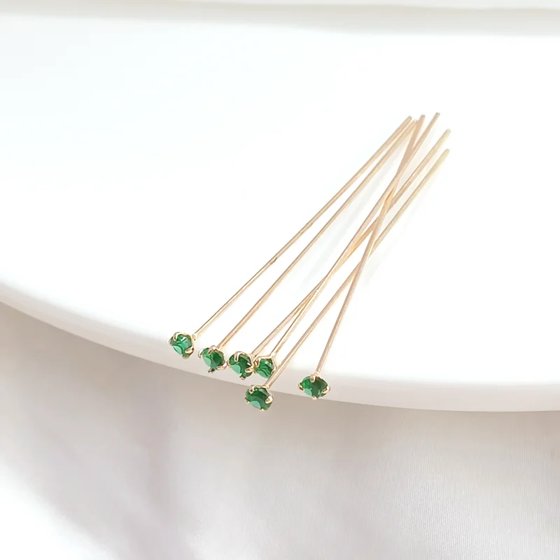 10 Pieces 14K Copper Clad Gold Water Diamond T-shaped Needle Hanfu Hair Accessories Handmade DIY Jewelry Accessories Materials