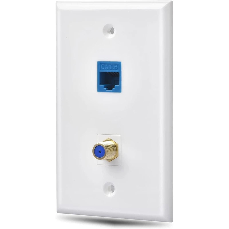 

Ethernet Coax Wall Plate Outlet With 1 Cat6 Keystone Port And 1 Gold-Plated Coax F Type Port RJ45 Wall Plates