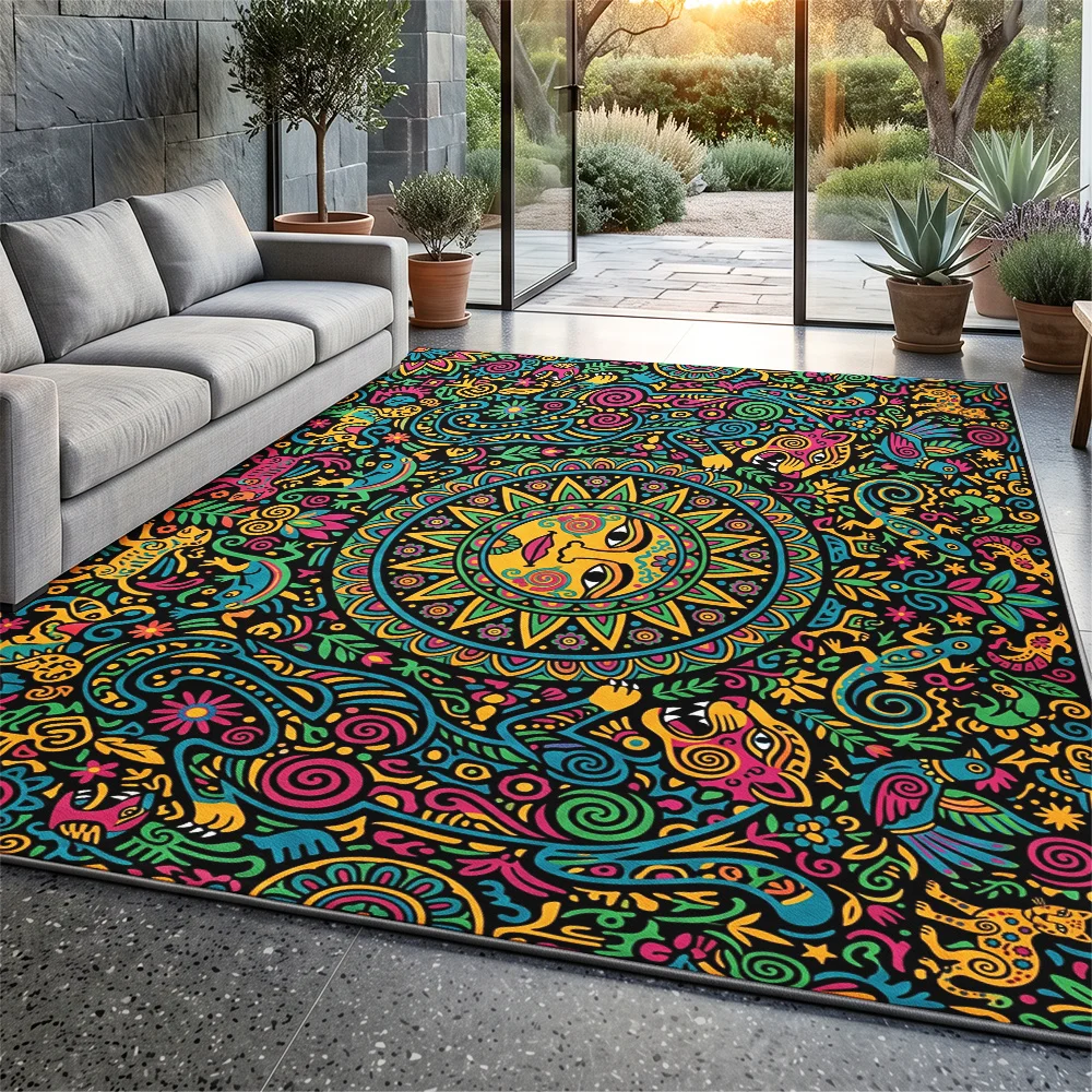 1pc Bohemian Sun & Animal Pattern Velvet Area Rug, Non-Slip Washable Rug for Indoor Living Room Bedroom Sofa, Outdoor Balcony Pa
