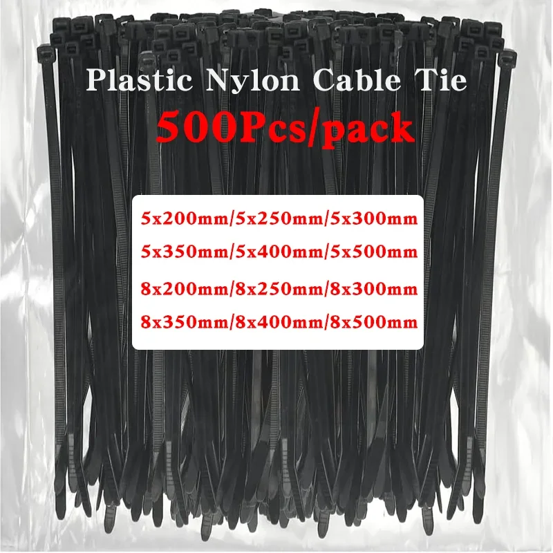 

Self-locking plastic nylon tie 500PCS/bag black 5×200mmZip wraps strap nylon cable tie set fastening ring Loop Wire Wrap 8×300mm