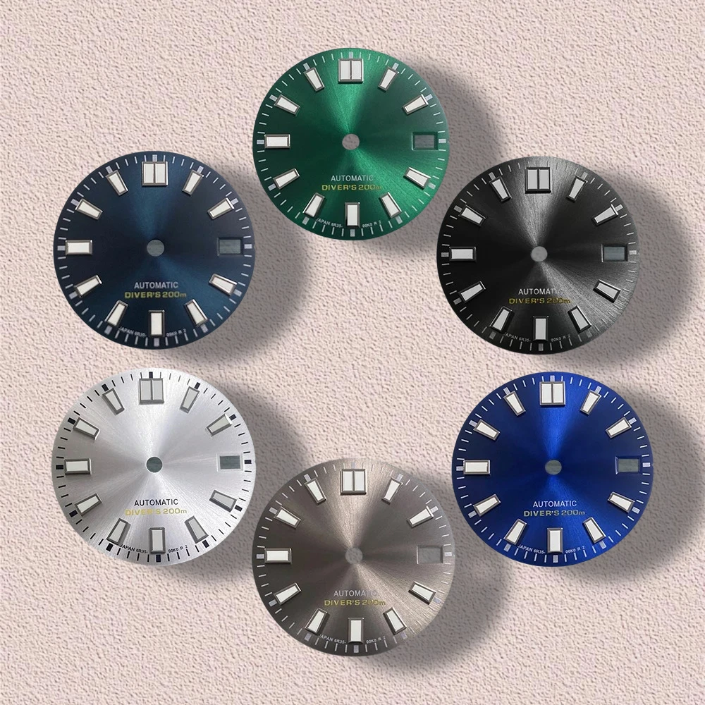 

28.5mm High Quality S Logo NH35 Dial Sunray Dial Suitable For NH35/NH36/4R/7S Movement Green Luminous NH35 Watch Accessories ﻿