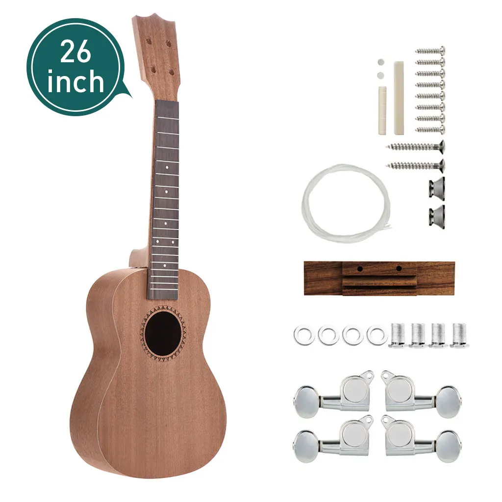 23 26 Inch DIY Ukulele Kit Sapele Wood Body Rosewood Fingerboard W/Tuning Pegs String Bridge Nut Hawaii Guitar Accessories SET