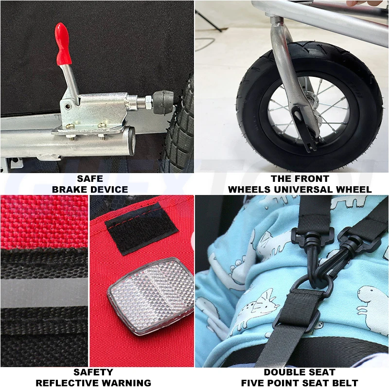 Remolque de bicicleta para niños, triciclo, cochecito, carrito con marco plegable, ruedas de suspensión, remolque de bicicleta para niños, portador
