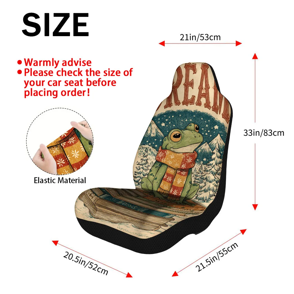 Set Of 2, Stylish Frog On Books Universal Car Seat Covers – Modern, Premium Quality Covers, Fits Most Cars, Long-Lasting, Easy T