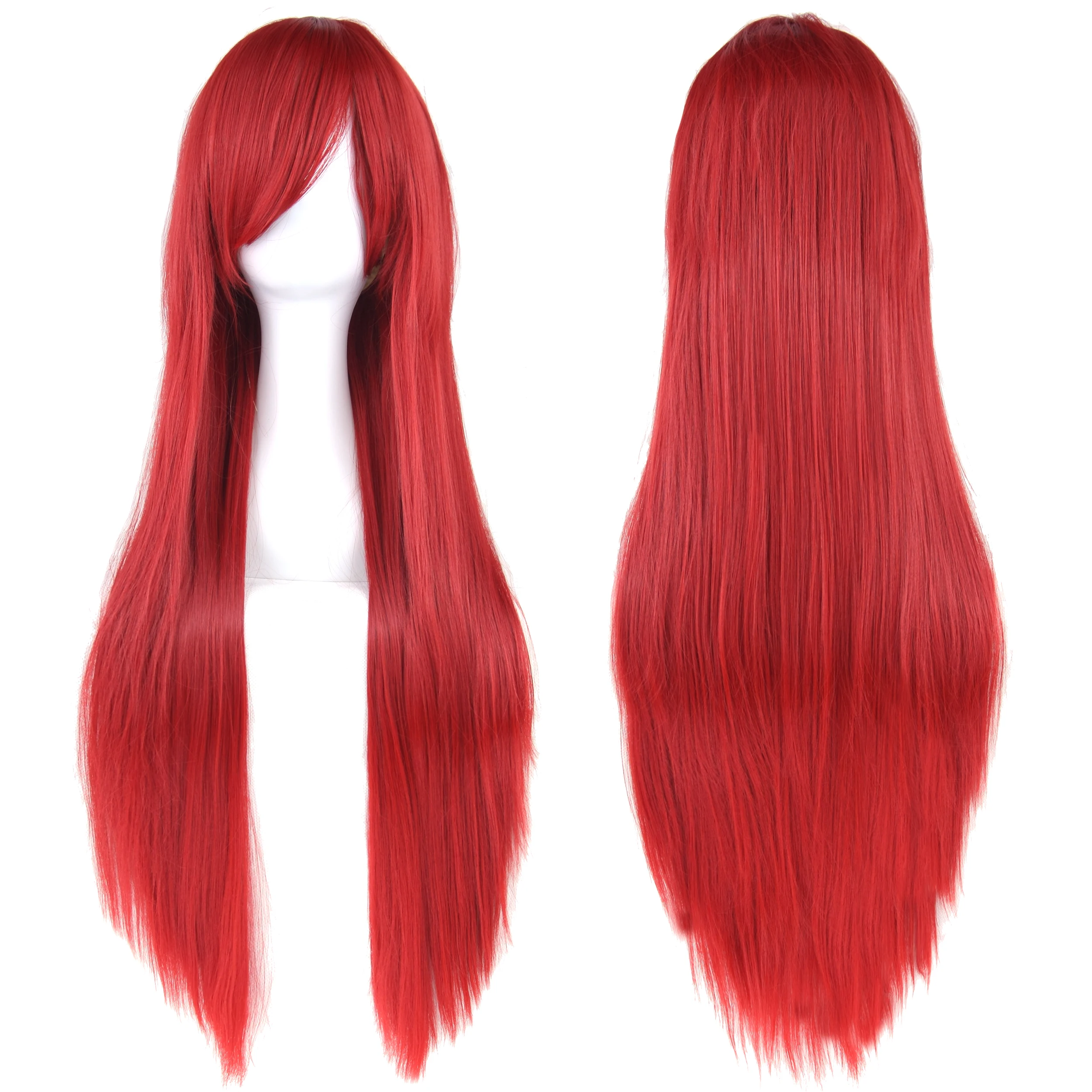 Soowee 80 cm langes Kunsthaar, weiß, lila, Cosplay-Perücken, Party, schwarzes Haar, gerade Perücke, Haarteil für Frauen