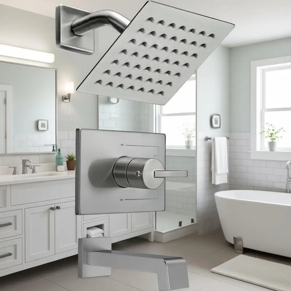 Bathtub Shower Systems, 6 Inch Brushed Nickel Shower Faucet Set, Complete Tub and Shower Faucets Combo