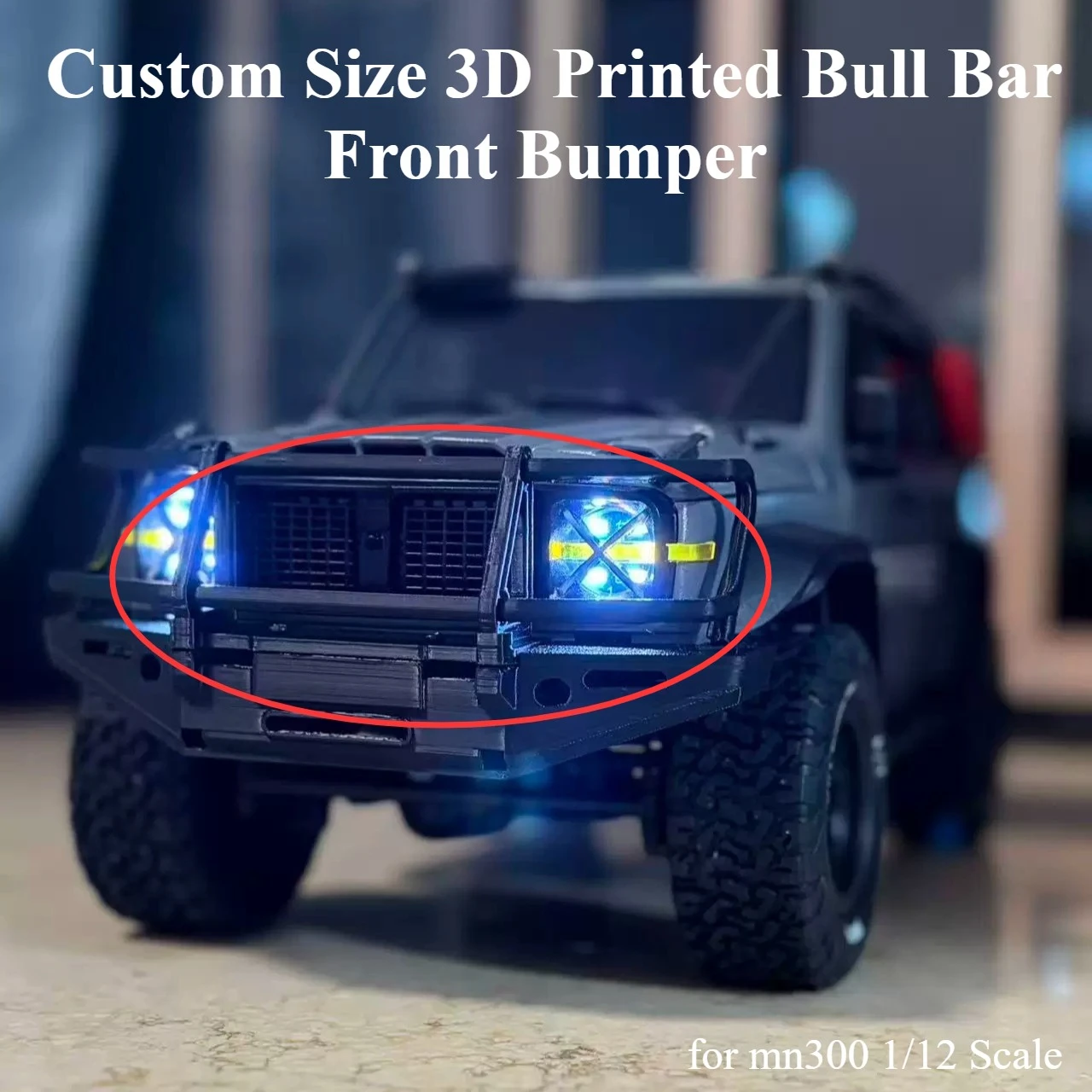 Custom Size 3D Printed Bull Bar Front Bumper Mod Spare Upgrade Parts for mn300 1/12 Scale RC Crawler Exterior Decor Accessories