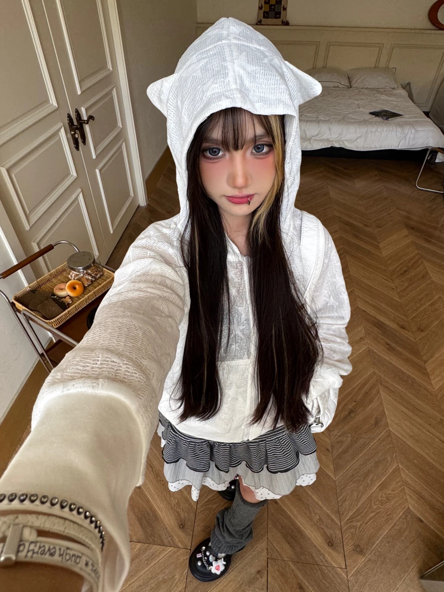 

Amoeba Y2K ort Light Summer Jaet with Hat Star Pattern Sunscreen Top Thin Street Sle Loose Fit Long Sve Zipper Closure