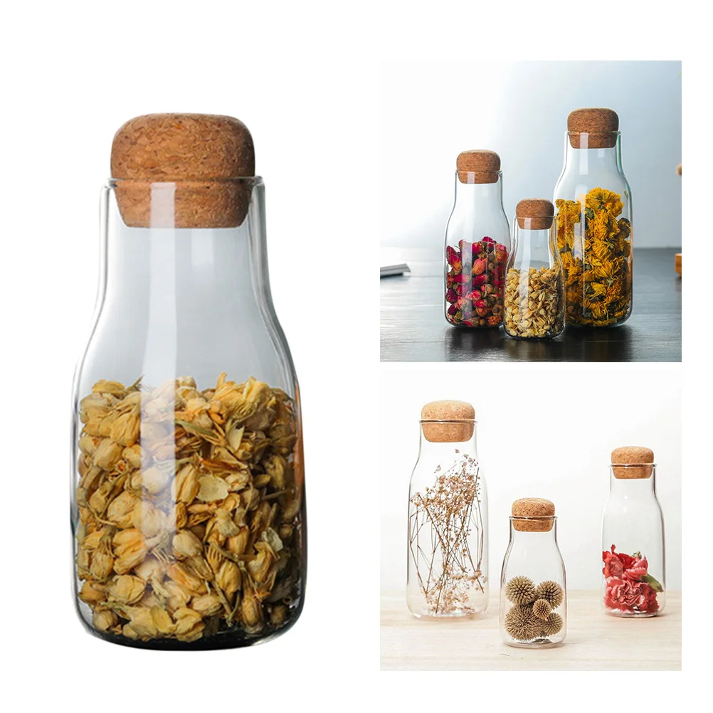 

Airtight Tea High Borosilicate Glass Storage Container Transparent Food Grains Jar Sealed Cork Safe Healthy