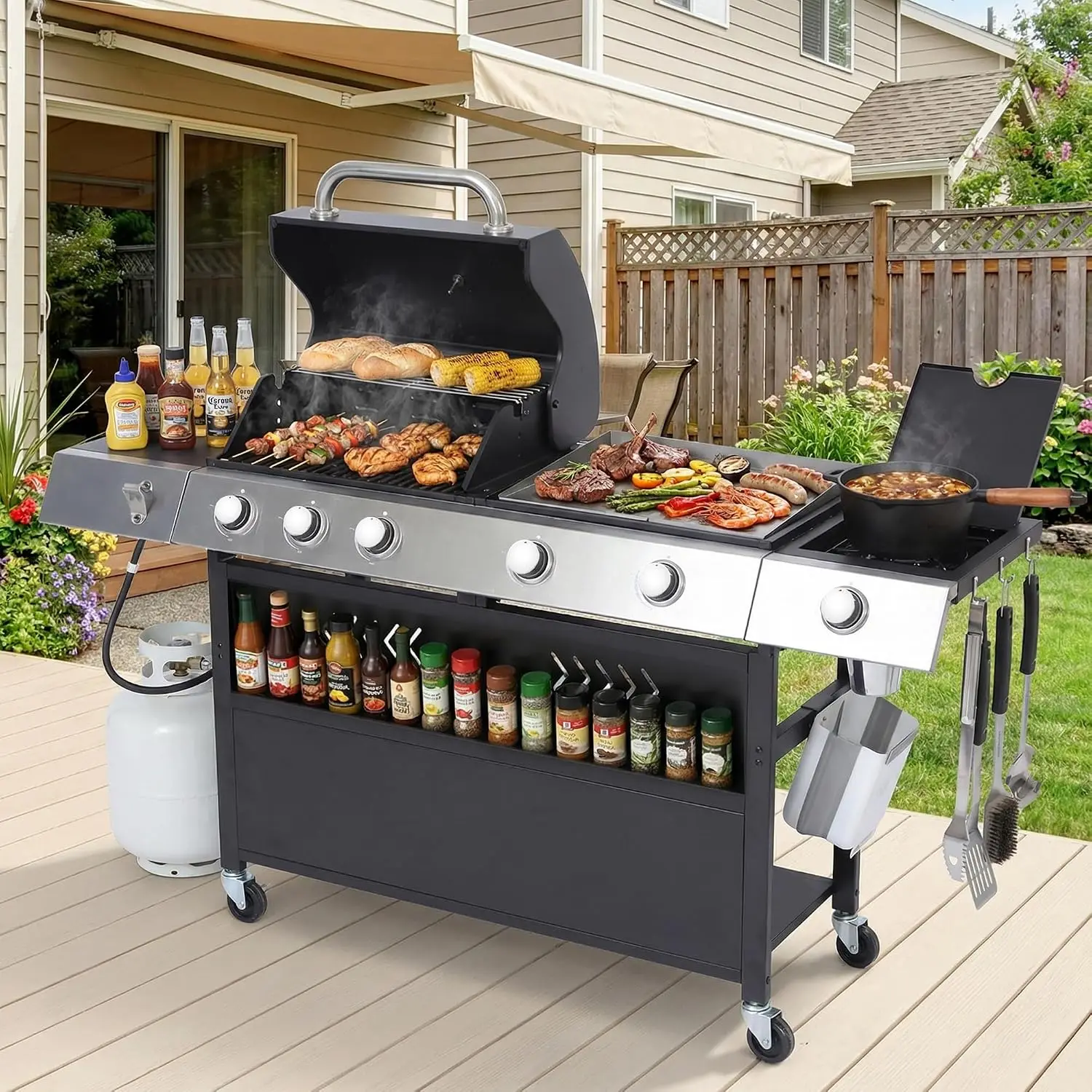 6-Burner Propane Gas Griddle Grill Combo with Side Burner, BBQ Grill, Customized