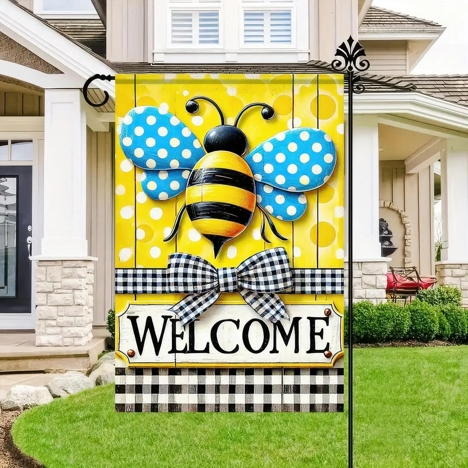 Welcome Bee Garden Flag Spring Summer 12 x 18 Double Sided Bumble Bee Yard Outside Decorations Yellow Stripes Seasonal Holid EEZ