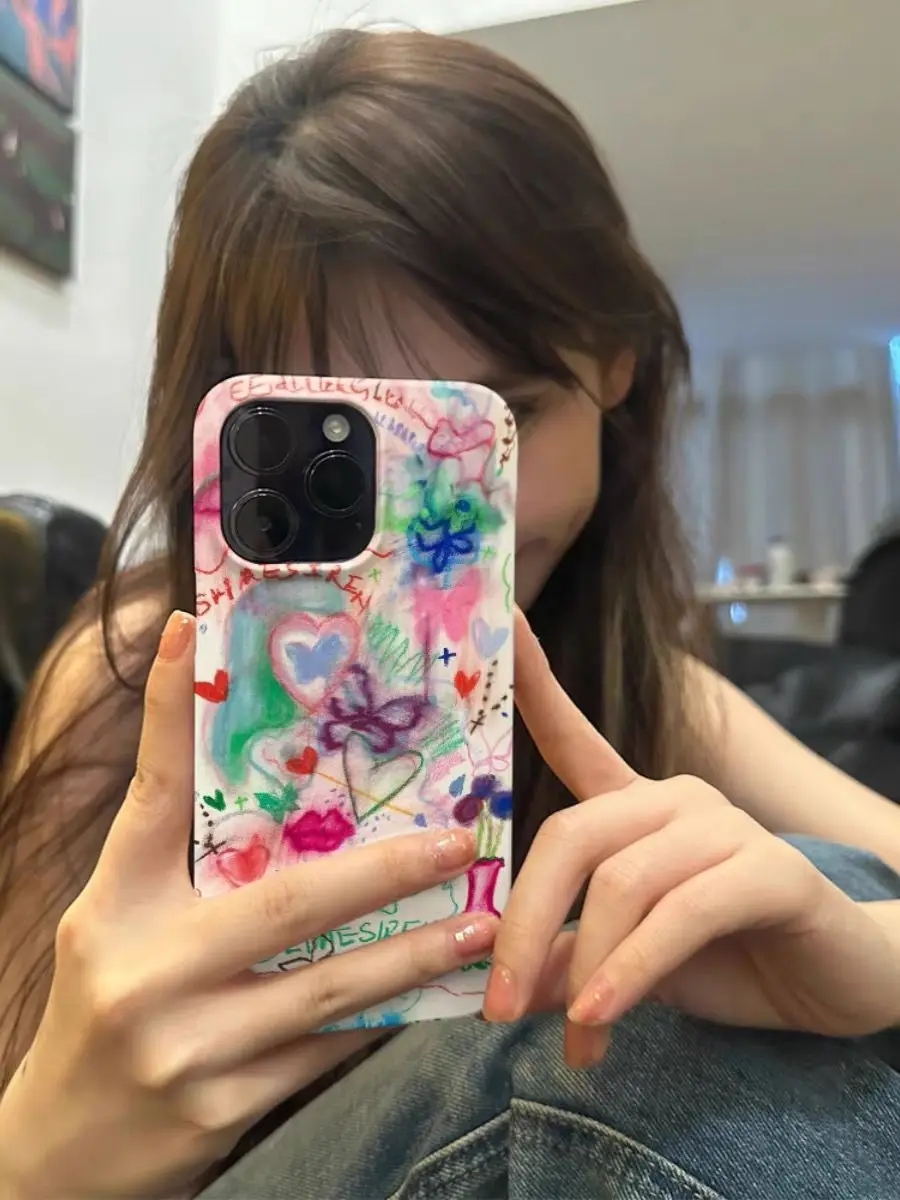 INS Funny Graffiti Butterfly Phone Case for iPhone 16 15 14 13 12 11 Pro Max XS XR XSMax 6 7 8 Plus Glossy HD Hard PC Cover