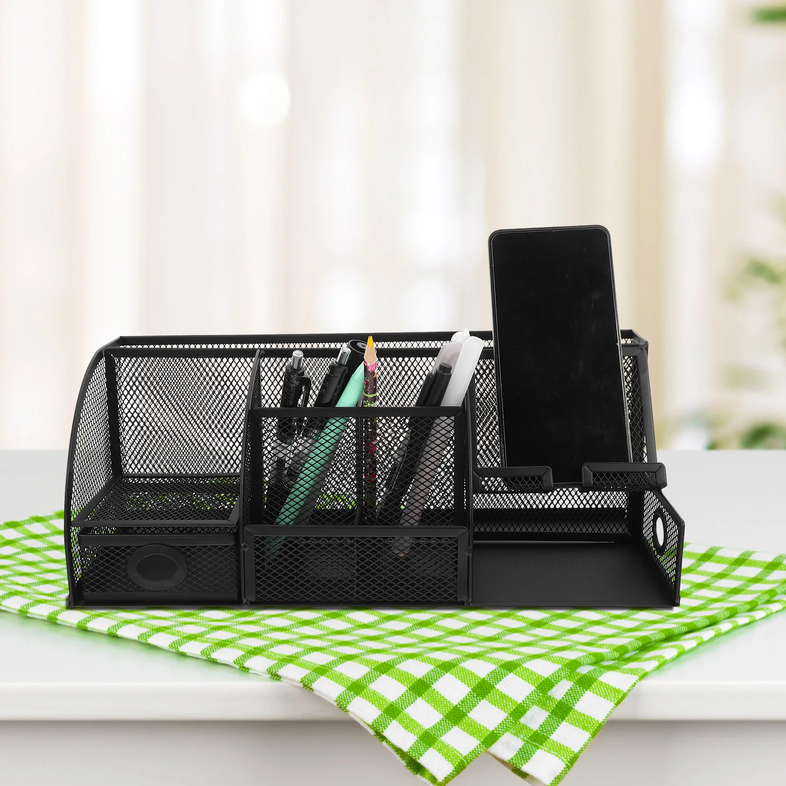 

Desktop Organizer Metal Mesh Pen Holder Office Desk Storage Stationery Supplies Tabletop Box Bathroom Makeup Organizer