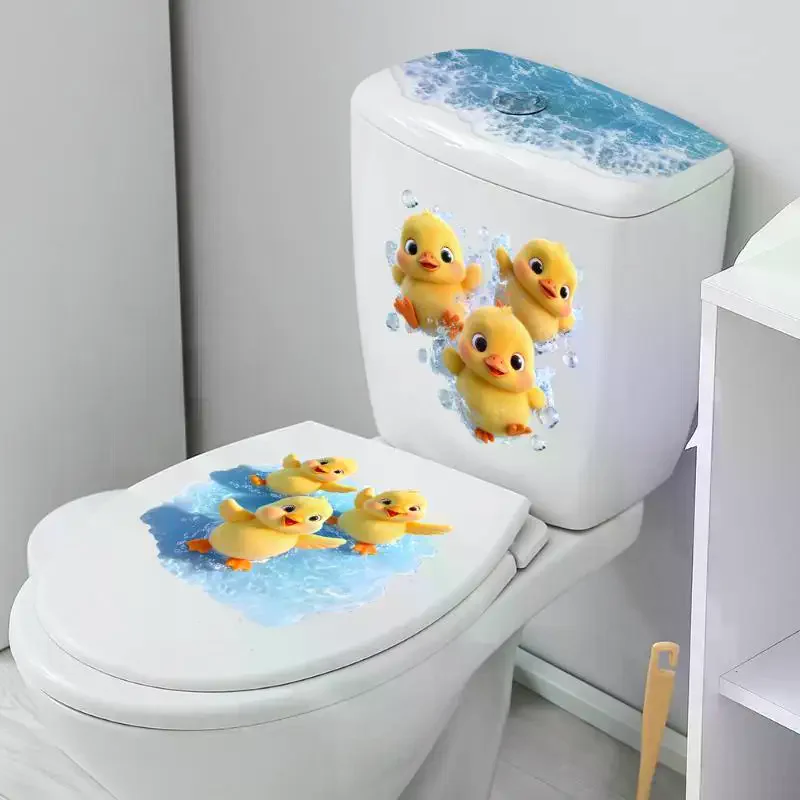 Cartoon Playing Water Duck Toilet Sticker Self-Adhesive Beautify Home Bathroom Decoration