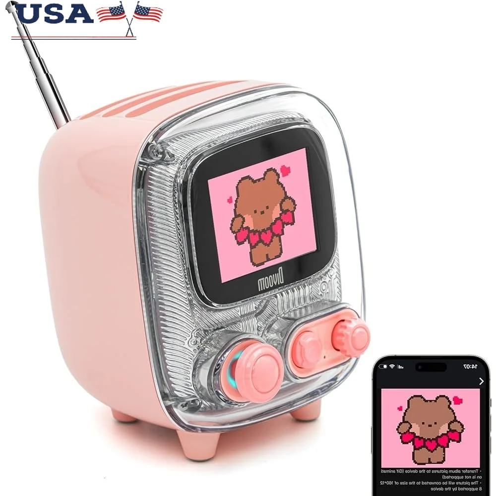 

Retro Mini Bluetooth Speaker with FM Radio Wireless Pixel Art Portable Cute Speaker Home Party Decor Gift