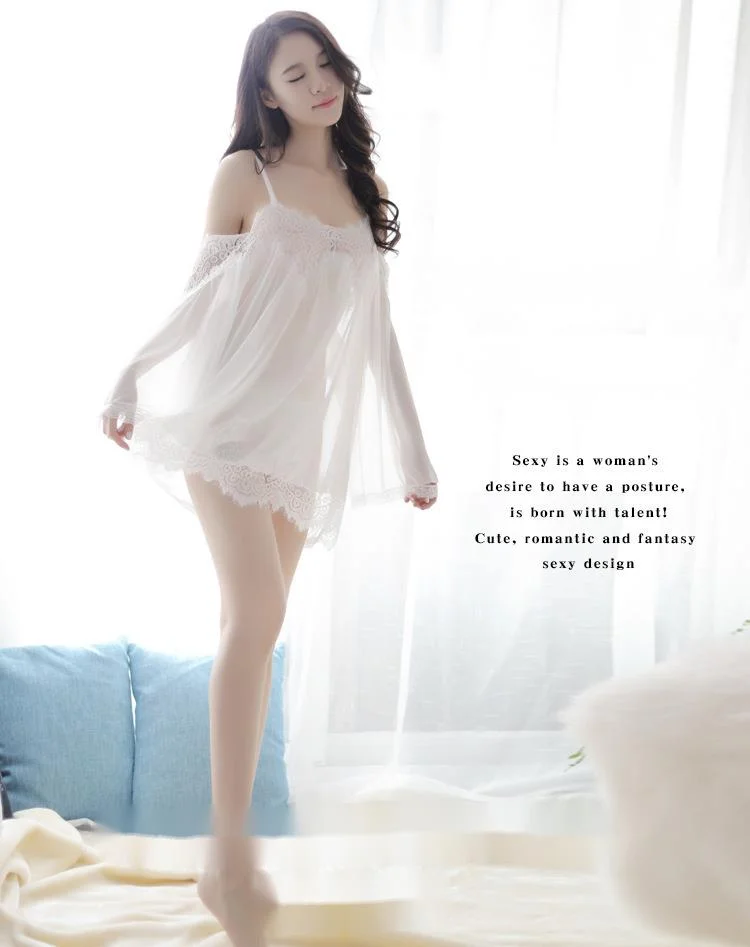 Spaass Lingerie, Sexy Off-Shoulder-Strëmp, Kleed, Perspektiv Mesh-Wimperen, Pyjama-Uniform, Verführerescht Set_voghion.com