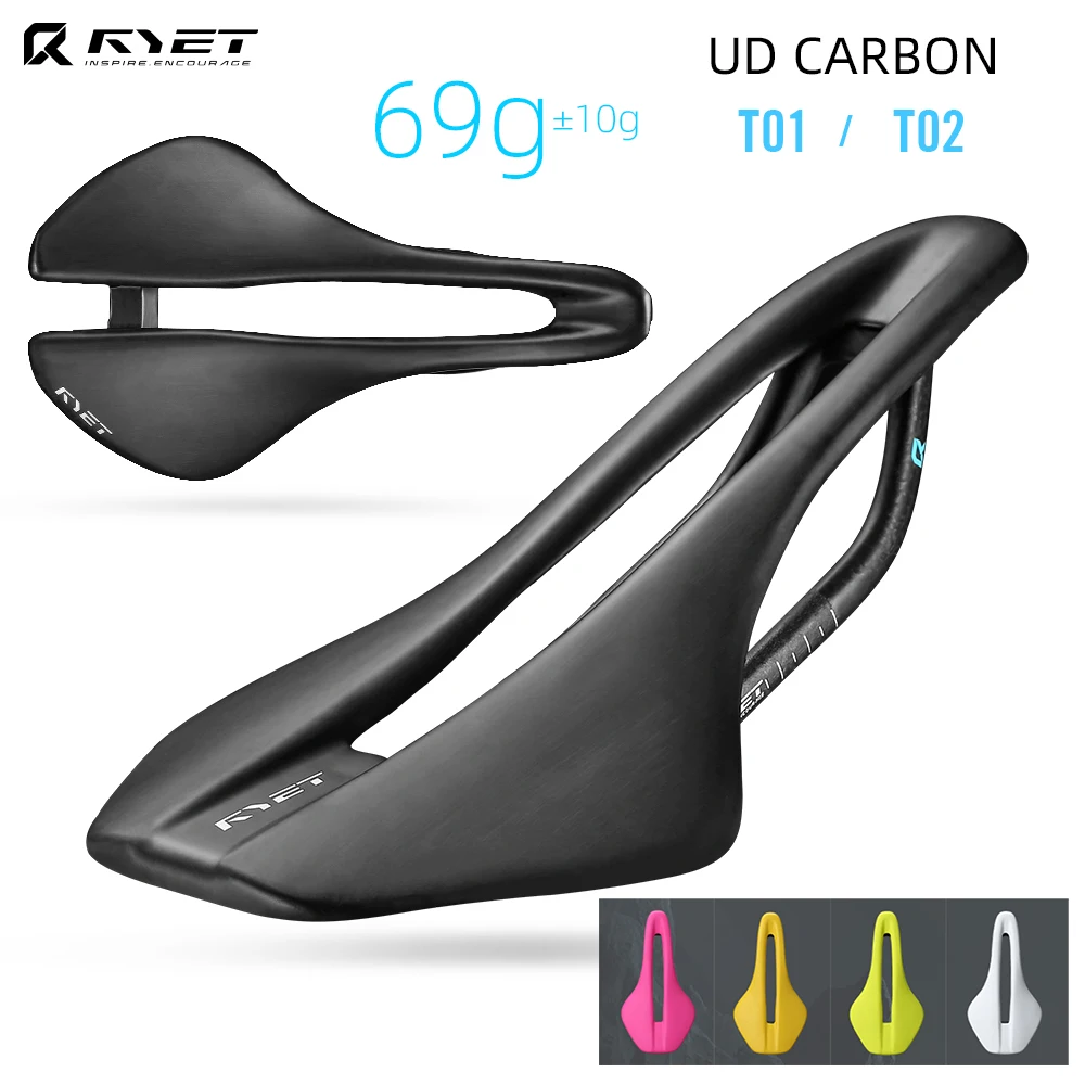 

RYET Full Carbon Leather Bike Saddle, Oval 7x9mm Bicycle Seat Cushion, Comfort Ergonomic Design Road MTB Gravel Bicycle Parts