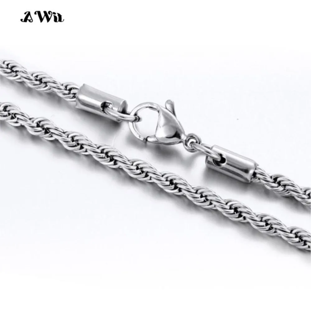 AWit 2022 Fashion Rope Chain Necklace Men Temperament 3mm Width Stainless Steel Chain Necklace For Men Jewelry Gift