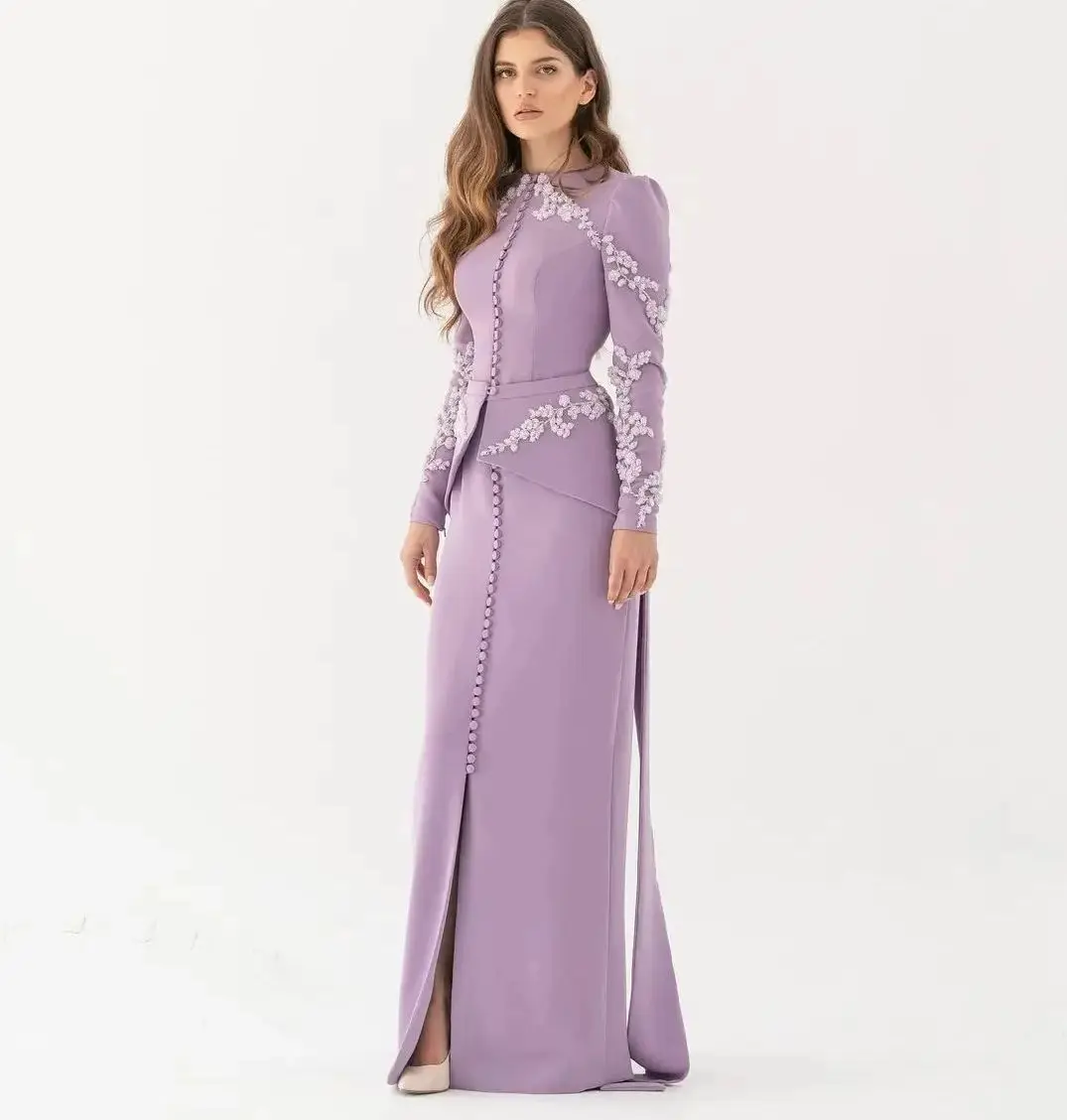 Vestido de noche de Arabia Saudita para mujer, vestidos de graduación con cuentas, botones, flores, longitud hasta el suelo, ocasiones formales,