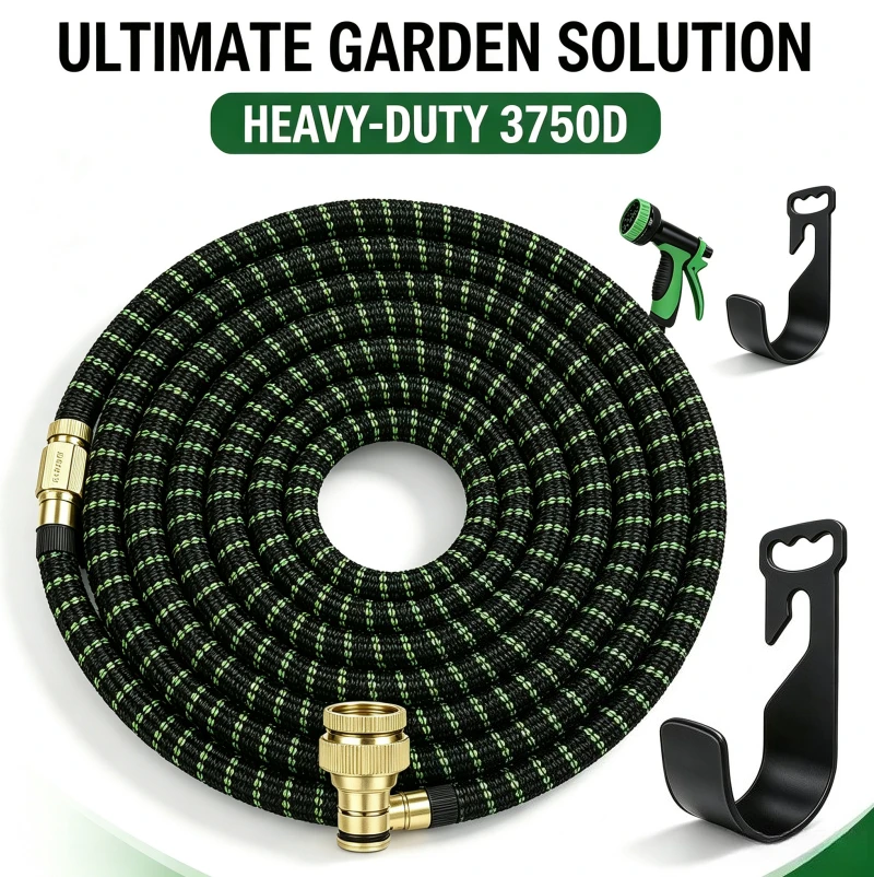 100FT Heavy-Duty Garden Rubber Hose With 10 Function Nozzle, Heavy-Duty Super Strong Solid Brass Fittings, Outdoor Water Hose, Car Wash Water Pipe, Courtyard Watering, Pet Shower, Smooth Hose Design, Durable Material.