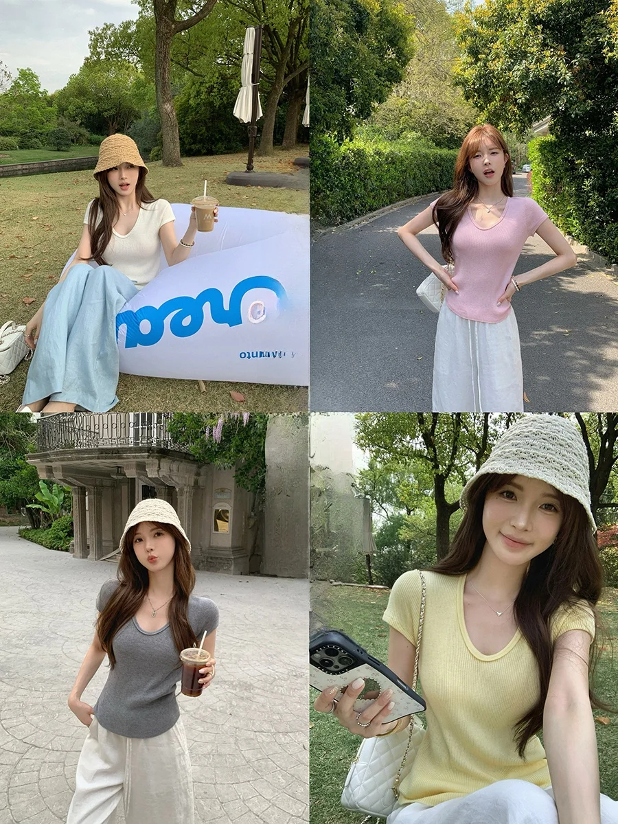 

Ibell Zhang Beibei Шерстяная пряжа Цвет вязаный T V-ne ort Sve Топ для похудения Полиэстер Шерсть Акриловое волокно Лето 2025 г.