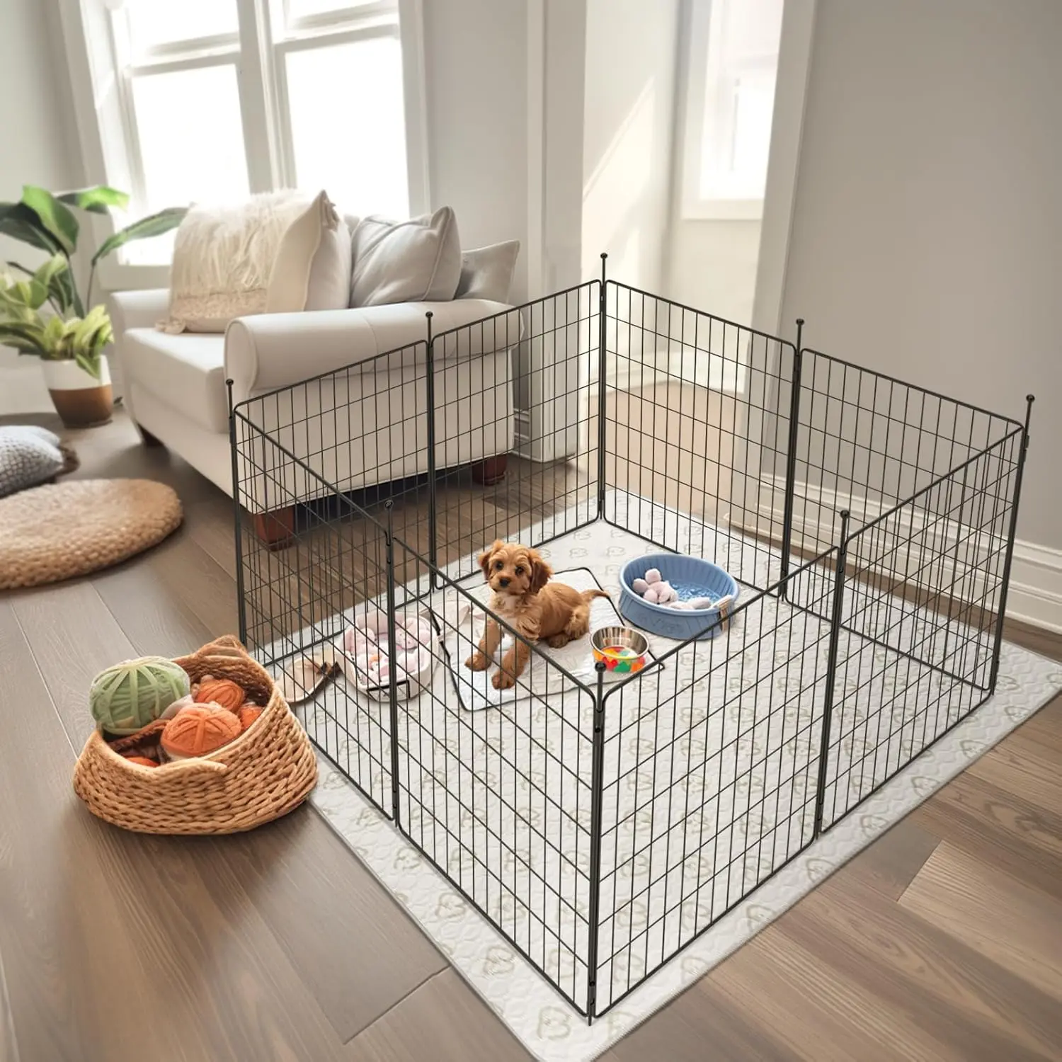 ipaws Dog Playpen Designed For Puppies/Small Dogs, Expandable Dog Pen For Indoor/Outdoor Use, 32 Inch 8 Panels