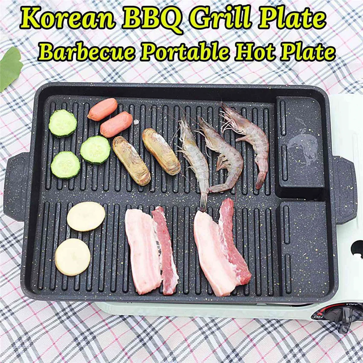 B08B-Portable Korean BBQ Grill Pan Non-Stick Grill Plate Butane Gas Stove Cooker Party Picnic Terrace Beach Barbecue Tray