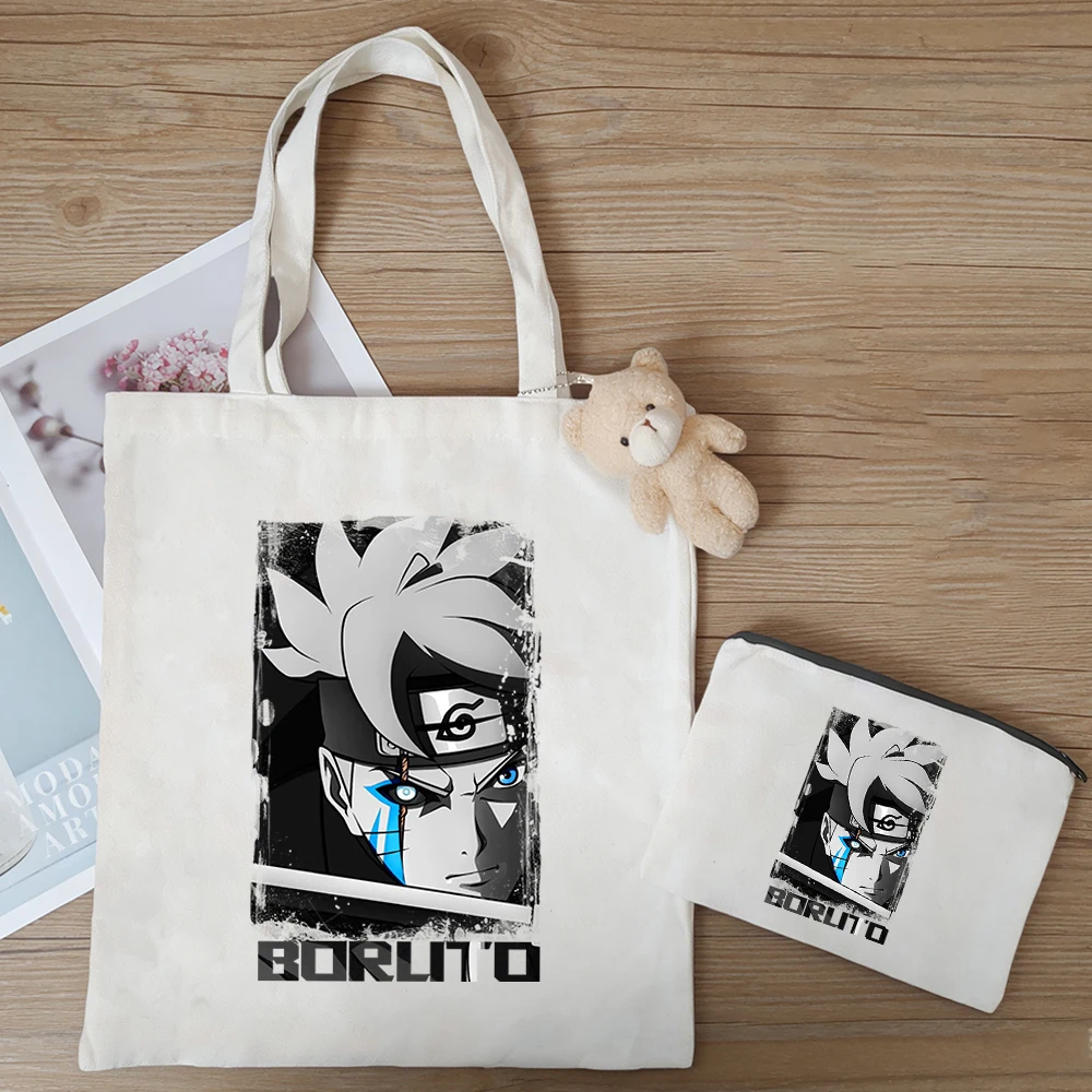 

3pcs/set NARUTO NEXT GENERATIONS Uzumaki Boruto Uchiha Sarada Mitsuki canvas bag Anime figure Surrounding storage bag