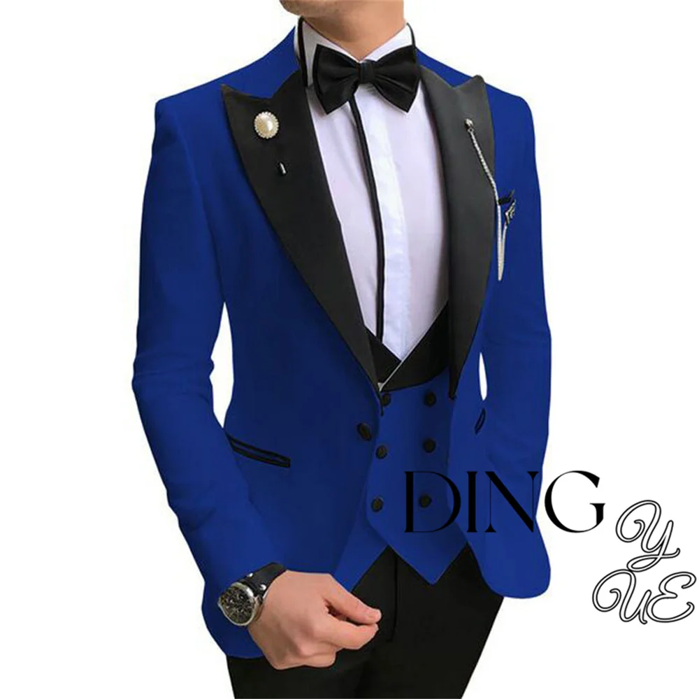 Men Suits 3 Pieces Tailored Best Man Groom Wedding Tuxedo Slim Fit Jacquard Two-color Blazer Jacket Vest Pants Tuxedo Clothing