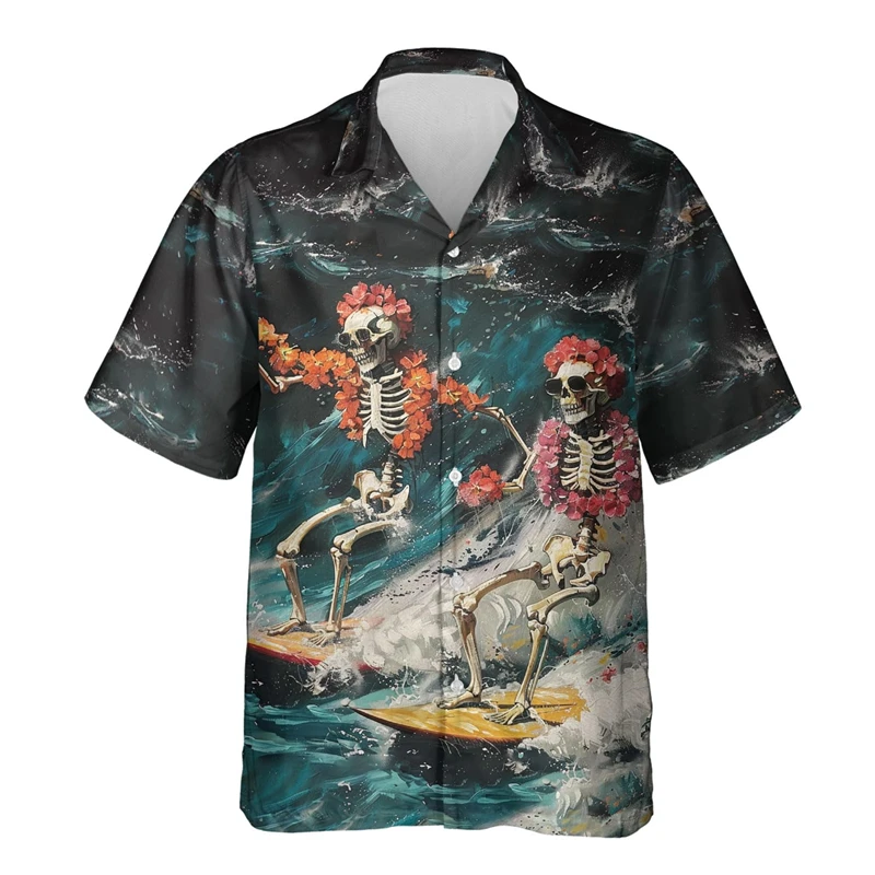 Horror Monster Graphic Shirts For Men Clothes Personalized Abstract Unisex Button Clothing Halloween Party Lapel Blouse Male Top